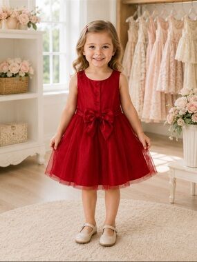 Zunie Girls 4T Red Tulle Holiday Christmas Party Dress Bow EUC